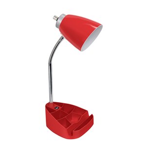 LimeLights Gooseneck Organizer Desk Lamp with Holder and USB Port - Red