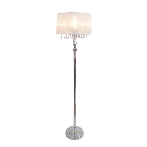 Charming Sheer Shade Floor Lamp, White Lamp Shade With Hanging Crystals