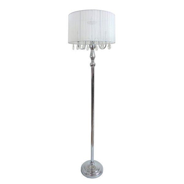 Elegant Designs Trendy Charming Sheer Shade Floor Lamp with Hanging Crystals - 61.5-in - Chrome