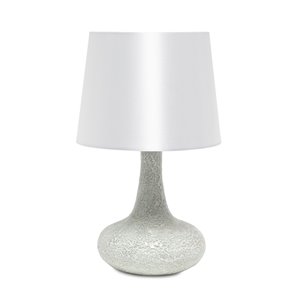 Lampe de table en verre carrelé mosaïque avec abat-jour en tissu Simple Designs, 14,17 po, blanche