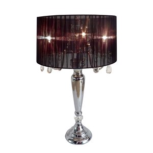 Lampe de table à la mode romantique avec cristaux suspendus Elegant Design, 31 po, noire et chrome