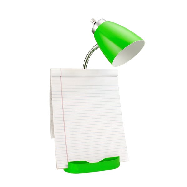 LimeLights Gooseneck Organizer Desk Lamp with Holder and Charging Outlet - Green