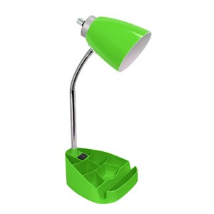 LimeLights Gooseneck Organizer Desk Lamp with Holder and Charging Outlet - Green