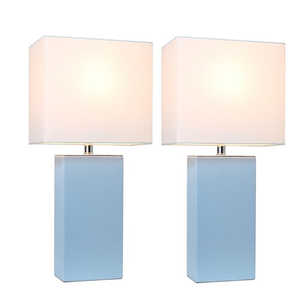 Elegant Designs 2-Piece Sleek Modern/Contemporary Standard Lamp Set with White Shades (2 Table Lamps) - Blue Fixtures