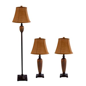 Ensemble traditionnel de 3 lampes Elegant Designs, 1 lampe sur pied et 2 lampes de table, abat-jour brun, bronze