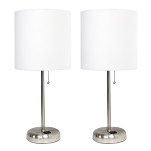 Ensemble moderne/contemporain de 2 lampes LimeLights, 2 lampes de table, abat-jour blanc, acier