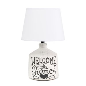 Simple Designs Welcome Home Rustic Ceramic Farmhouse Foyer Table Lamp - 13.7-in - White Wash and White