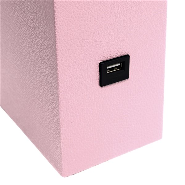 Elegant Designs Modern Leather Table Lamp with USB and Fabric Shade - 21-in - Pink