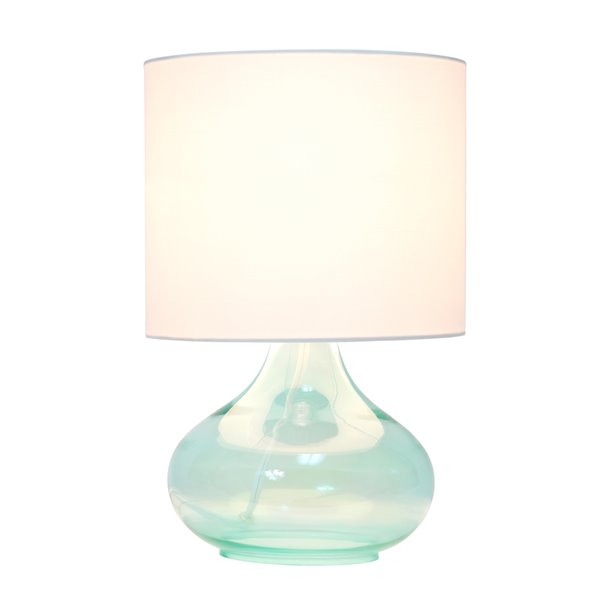 Simple Designs Glass Raindrop Table Lamp with Fabric Shade - 13.5-in - Aqua and White