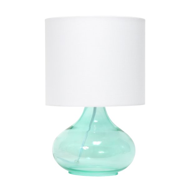 Simple Designs Glass Raindrop Table Lamp with Fabric Shade - 13.5-in - Aqua and White