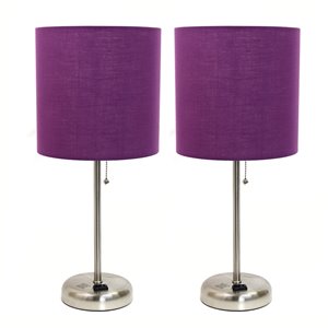 Ensemble moderne/contemporain de 2 lampes LimeLights, 2 lampes de table, abat-jour mauve, acier