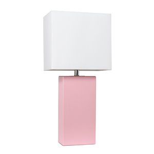 Lampe de table en cuir moderne avec abat-jour en tissu Elegant Designs, 21 po, blanche et rose