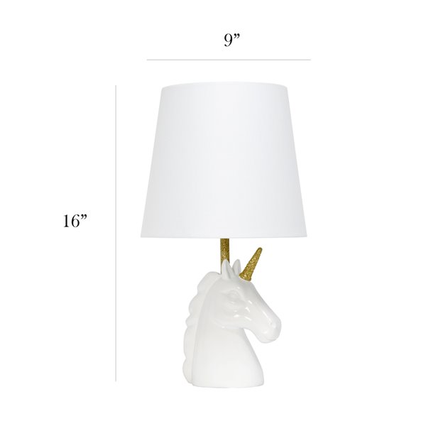 Lampe de table licorne étincelante Simple Designs, 16 po, dorée et blanche