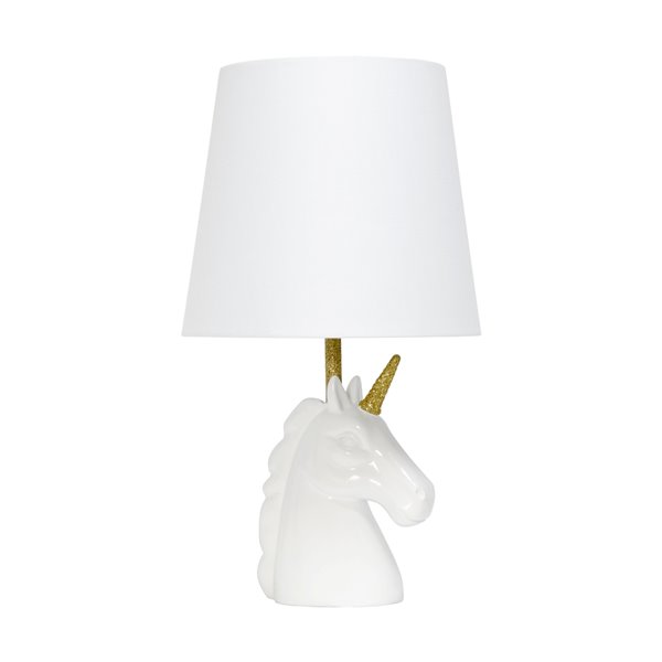 Lampe de table licorne étincelante Simple Designs, 16 po, dorée et blanche