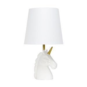 Simple Designs Sparkling Unicorn Table Lamp - 16-in - White and Gold Glitter