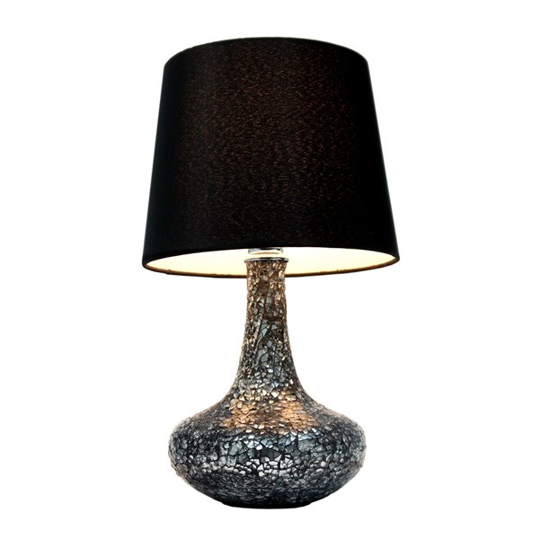 Lampe de table en verre carrelé mosaïque avec abat-jour en tissu Simple Designs, 14,17 po, noire