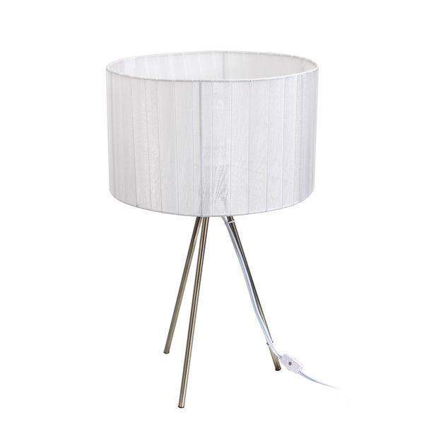 Lampe de table tripode avec abat-jour en soie plissée Simple Designs, 19,69 po, nickel brossé