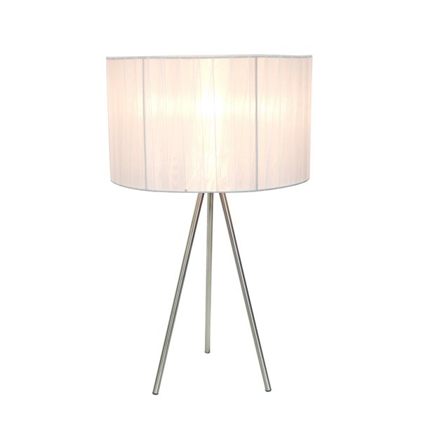 Lampe de table tripode avec abat-jour en soie plissée Simple Designs, 19,69 po, nickel brossé