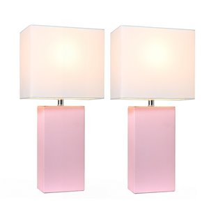 Ensemble moderne/contemporain de 2 lampes Elegant Designs, 2 lampes de table, abat-jour blanc, rose