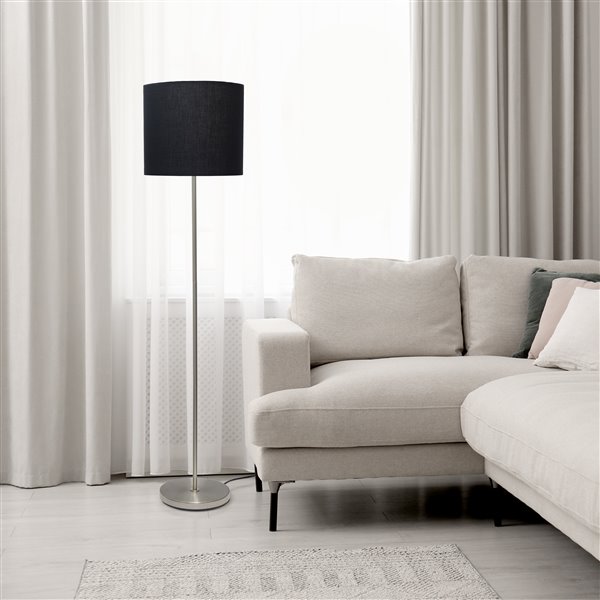 Simple Designs Brushed NIckel Drum Shade Floor Lamp - 58-in - Black