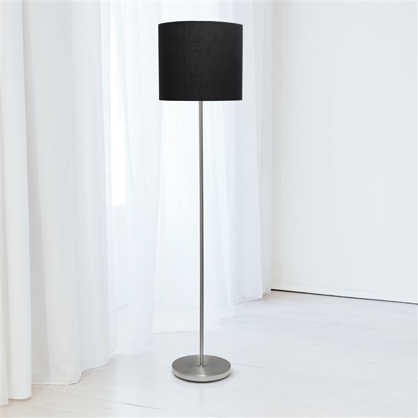 Simple Designs Brushed NIckel Drum Shade Floor Lamp - 58-in - Black