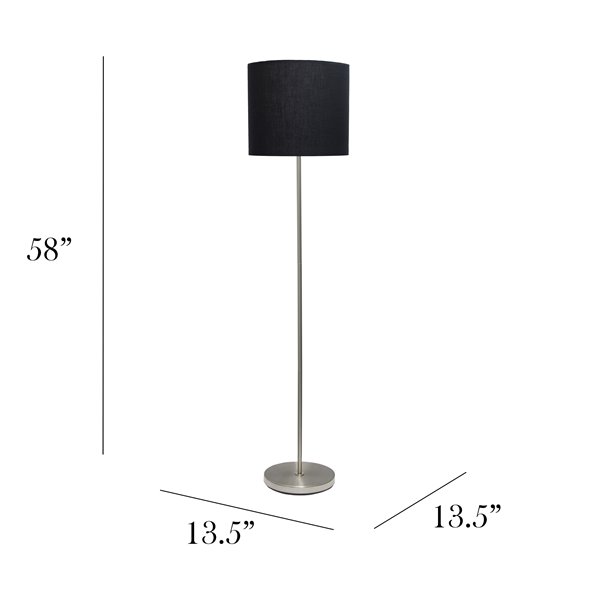 Simple Designs Brushed NIckel Drum Shade Floor Lamp - 58-in - Black