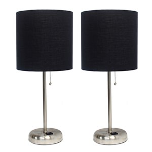 LimeLights 2-Piece Modern/Contemporary Standard Lamp Set with Black Shades (2 Table Lamps) - Steel Fixtures