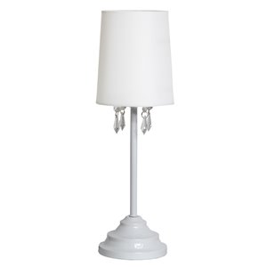 Simple Designs Table Lamp with Fabric Shade and Hanging Acrylic Beads - 16.62-in - White