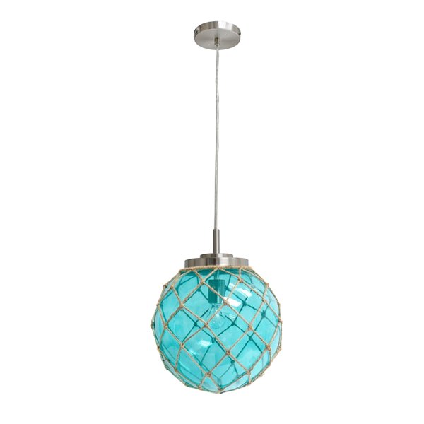 Luminaire suspendu en verre côtier Elegant Designs, nickel brossé et corde naturelle, aqua