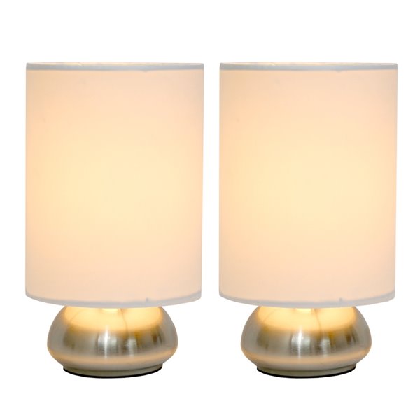 Simple Designs 2-Piece Modern/Contemporary Standard Lamp Set with White Shades (2 Table Lamps) - Nickel Fixtures