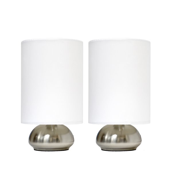 Simple Designs 2-Piece Modern/Contemporary Standard Lamp Set with White Shades (2 Table Lamps) - Nickel Fixtures