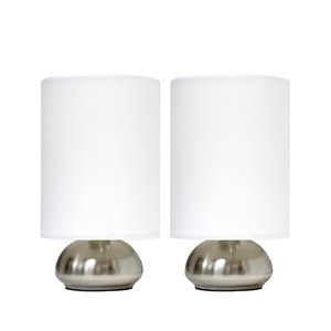 Simple Designs 2-Piece Modern/Contemporary Standard Lamp Set with White Shades (2 Table Lamps) - Nickel Fixtures