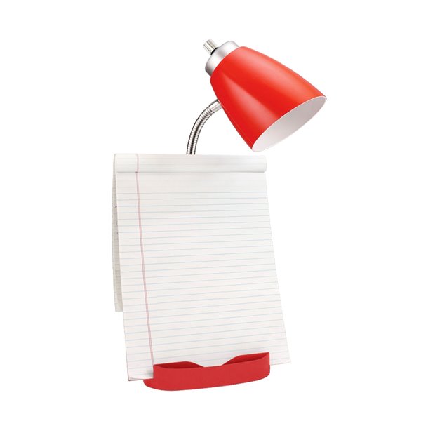 LimeLights Gooseneck Organizer Desk Lamp with Holder and Charging Outlet - Red