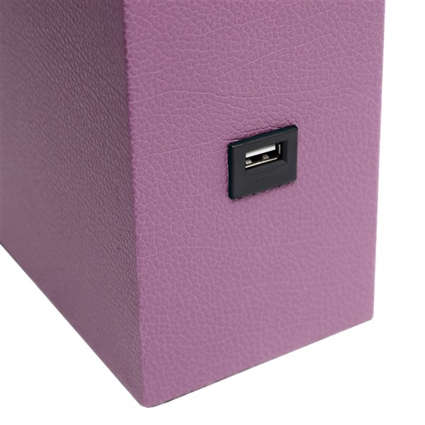 Elegant Designs Modern Leather Table Lamp with USB and Fabric Shade - 21-in - Purple