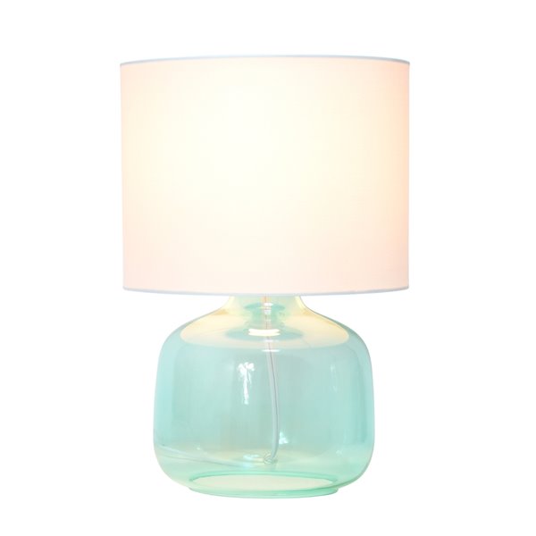 Simple Designs Glass Table Lamp with Fabric Shade - 13-in - Aqua and White