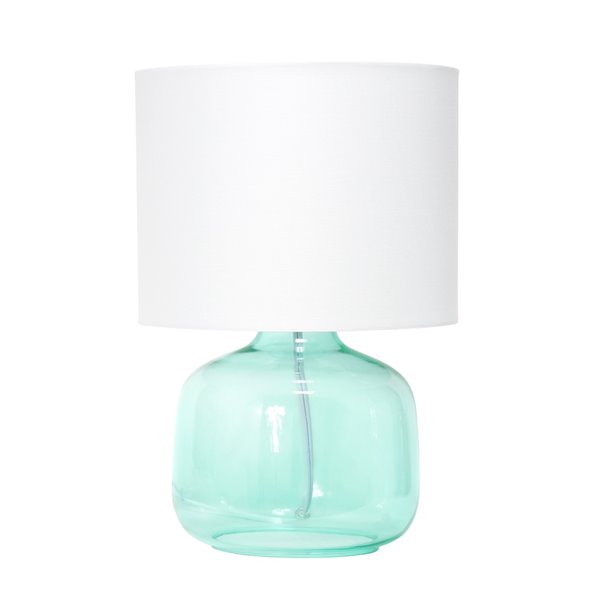 Simple Designs Glass Table Lamp with Fabric Shade - 13-in - Aqua and White