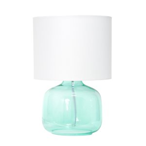 Simple Designs Glass Table Lamp with Fabric Shade - 13-in - Aqua and White