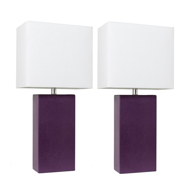 Elegant Designs 2-Piece Modern/Contemporary Standard Lamp Set with White Shades (2 Table Lamps) - Purple Fixtures