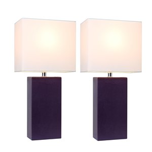 Elegant Designs 2-Piece Modern/Contemporary Standard Lamp Set with White Shades (2 Table Lamps) - Purple Fixtures