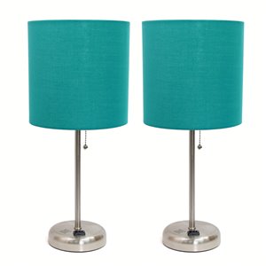 Ensemble moderne/contemporain de 2 lampes LimeLights, 2 lampes de table, abat-jour vert, acier