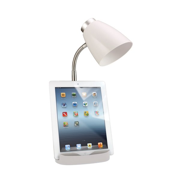 LimeLights Gooseneck Organizer Desk Lamp with iPad Tablet Stand Book Holder - White