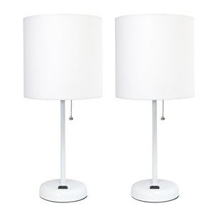 Ensemble moderne/contemporain de 2 lampes LimeLights, 2 lampes de table, abat-jour blanc, blanc