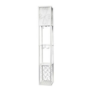 Simple Designs Floor Lamp Etagere Organizer Storage Shelf and Wine Rack with Linen Shade - 62.75-in - White