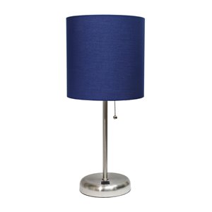 Lampe bâton avec port de charge USB et abat-jour en tissu LimeLights, 19,5 po, bleue marine