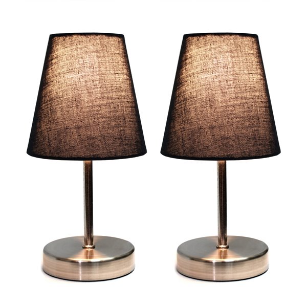 Simple Designs 2-Piece Traditional Standard Lamp Set with Black Shades (2 Table Lamps) - Nickel Fixtures