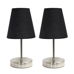 Simple Designs 2-Piece Traditional Standard Lamp Set with Black Shades (2 Table Lamps) - Nickel Fixtures