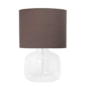 Simple Designs Glass Table Lamp with Fabric Shade - 13-in - Clear and Gray