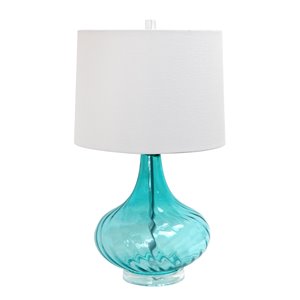 Elegant Designs Glass Table Lamp with Fabric Shade - 24-in - Blue and White