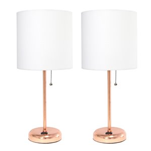Ensemble moderne/contemporain de 2 lampes LimeLights, 2 lampes de table, abat-jour blanc, cuivre