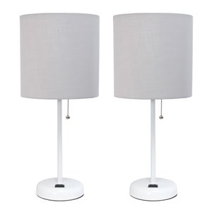 LimeLights 2-Piece Modern/Contemporary Standard Lamp Set with Gray Shades (2 Table Lamps) - White Fixtures